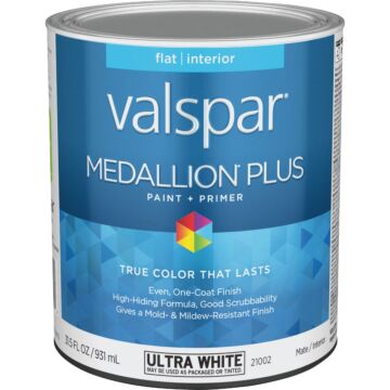 Valspar Medallion Plus Premium Interior Paint & Primer (Flat - Ultra White) 1 qt.