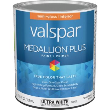 Valspar  Valspar Medallion Plus Premium Paint & Primer Semi-Gloss Interior Paint, Ultra White, 1 Qt.