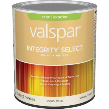 Valspar Integrity Select Satin Paint & Primer Exterior Paint, White, 1 Qt.
