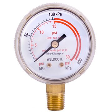 Weldcote Gauge 2" X 30 Psi Red Line