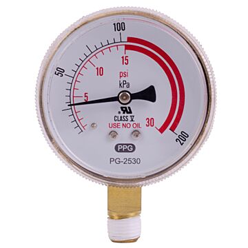 Best Welds® 2-1/2 in 30 psi 1/4 in NPT Red Line Pressure Gauge