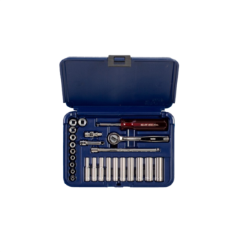 Wright Tool 1/4" Drive 25 Piece Blow Mold Case Set - 6 Point Standard Sockets 5/32" - 1/2", 6 Point Deep Sockets 3/16" - 1/2", 12 Pt Deep Socket 9/16", Ratchet, Spinner, Universal, 2" & 6" Extensions