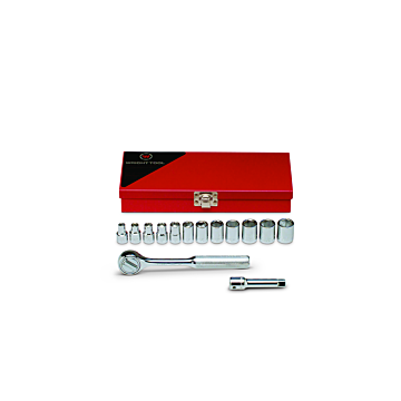 Wright Tool 3/8" Drive 14 Piece Metal Boxed Set - 6 Point Standard Metric Sockets, 6mm - 17mm, Ratchet, 3" Extension