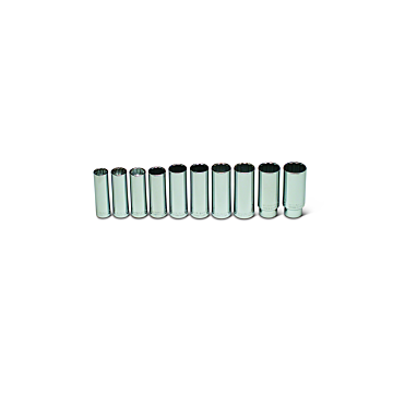Wright Tool 1/2" Drive 10 Piece Set - 12 Point Deep Metric Sockets, 16mm - 26mm