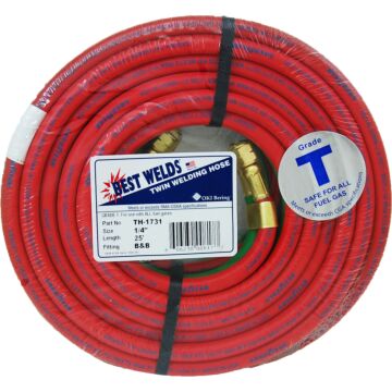 Weldcote Twin Hose Grade T 1/4 X 25' Bb Fittings