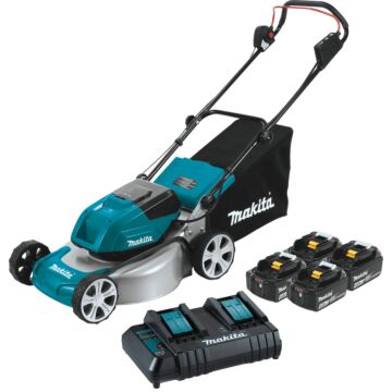 Makita 36V (18V X2) LXT® Brushless 18" Lawn Mower Kit, 4 ea. BL1840B battery, dual port charger (4.0Ah)