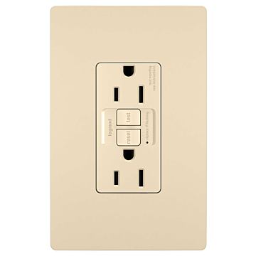 radiant® Tamper-Resistant 15A Duplex Self-Test GFCI Receptacles with SafeLock® Protection, Ivory CC