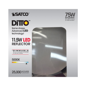 Satco 11.5 Watt - LED BR40 - 5000K - 103 deg. Beam Angle - Medium base - 120 Volt - dimmable