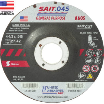 22021 A60S General Purpose Cut-Off Wheels (Type 27/Type 42 Depressed Center) 4 1/2" x .045" x 7/8"