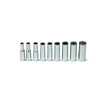 1/4" Drive 9 Piece Set - 6 Point Deep Sockets, 3/16" - 1/2"