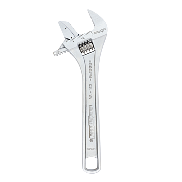 8" Adj Wrench, Reversible Jaw, Wide, Chrome