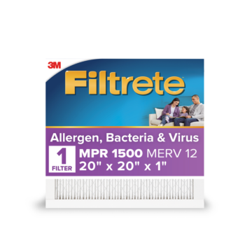 3M Filtrete™ Allergens, Bacteria & Viruses Air Filter 1500 MPR 2002-4-HR, 20 in x 20 in x 1 in (50.8 cm x 50.8 cm x 2.5 cm)