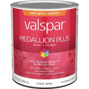 Valspar Medallion Plus Premium Paint & Primer Semi-Gloss Exterior Paint, White, 1 Qt.