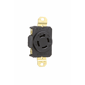 Pass & Seymour 20A 250V NEMA L1520 Single Receptacle, 4-Wire 3-Phase, Black
