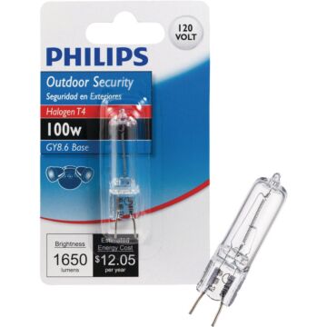 Philips 100W 120V Clear GY8.6 Base T4 Halogen Special Purpose Light Bulb