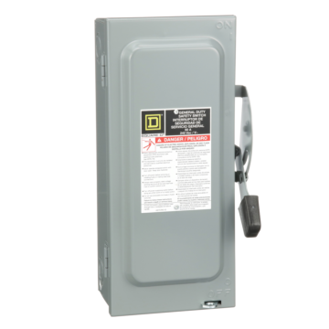 Safety switch, general duty, fusible, 60A, 2 pole, 15hp, 240VAC, NEMA 1, neutral factory installed, consumer packaging
