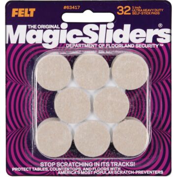 Magic Sliders 1 In. Round Oatmeal Self-Adhesive Heavy-Duty Furniture Pad (32-Pack)