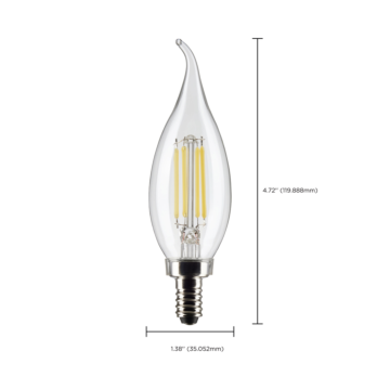 Satco 5.5 Watt CA10 LED Filament - Clear - Candelabra Base - 2700K - 500 Lumens - 120 Volt - 2-Pack