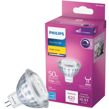Philips Classic Glass 50W Equivalent Bright White MR16 GU5.3 LED Floodlight Light Bulb