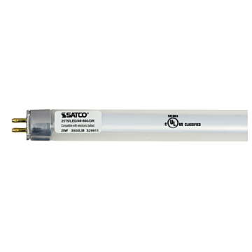 Satco 25 Watt T5 LED - Miniature bi-pin base - 5000K - 50000 Average rated hours - 3500 Lumens - Type A - Ballast dependent