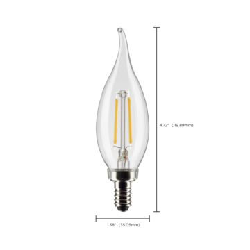 Satco 3 Watt CA10 LED Filament - Clear - Candelabra Base - 2700K - 200 Lumens - 120 Volt - 2-Pack