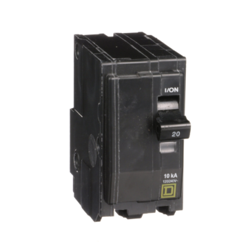 Square D Mini circuit breaker, QO, 20A, 2 pole, 120/240VAC, 10kA, plug in, consumer pack