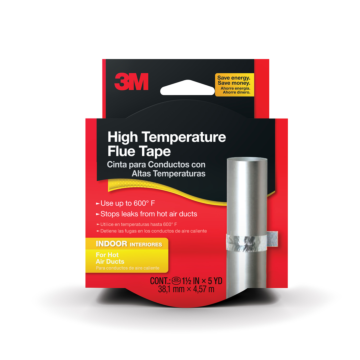 3M ™ High-Temperature Flue Tape 2113NA, 1 1/2 in x 5 yd, Silver, 1 Roll/Pack