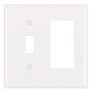 Combination Openings, 1 Toggle Switch and 1 Decorator, Two Gang, White