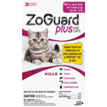 ZoGuard Plus 3-Month Supply Flea & Tick Treatment For Cats Over 1-1/2 Lb.