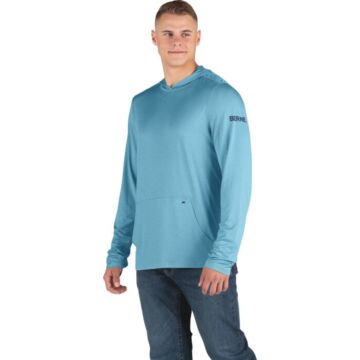 Men's Heathered Long Sleeve Hooded UPF Sun Shirt (Blue Jay)