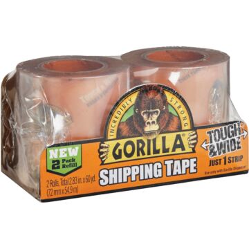 Gorilla 2.83 In. W. x 30 Yd. L. Clear Shipping Tape Refill (2-Pack)