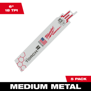 Milwaukee 6" 18 TPI TORCH™ SAWZALL® Blade for Medium Metal (5 PK)