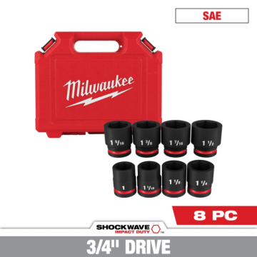 Milwaukee 8PC SHOCKWAVE™ Impact Duty 3/4" Drive SAE Standard 6 Point Socket Set