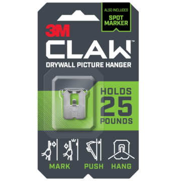 3M CLAW™ Drywall Picture Hanger 25 lb with Temporary Spot Marker 3PH25M-1ES, 1 hanger, 1 marker