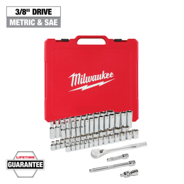 Milwaukee 3/8" Drive 56pc Ratchet & Socket Set with FOUR FLAT™ SIDES - SAE & Metric