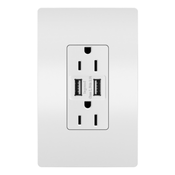 Pass & Seymour radiant® 3.1A USB Outlet, Type A, 15A, Tamper-Resistant, White