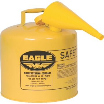 Eagle 5 Gal. Type I Galvanized Steel Gasoline Safety Fuel Can, Yellow