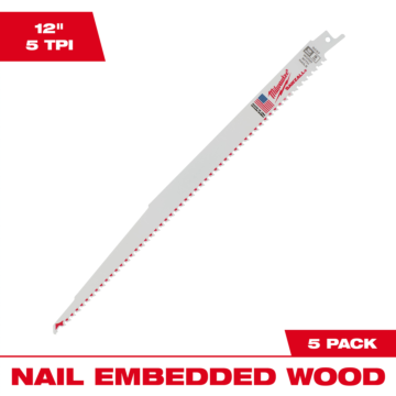Milwaukee 12" 5 TPI SAWZALL® Blade for Wood with Nails (5 PK)
