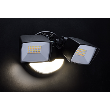Satco LED Security Light with Nightlight - PIR Sensor - Dual Head - Field Selectable - Black Finish