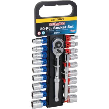 Channellock Standard and Metric 3/8 In. Drive 6-Point Shallow Ratchet & Socket Set (20-Piece)