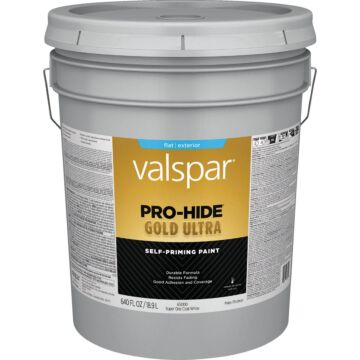 Valspar Pro-Hide Gold Ultra Latex Flat Exterior House Paint, Super One-Coat White, 5 Gal.