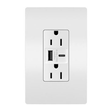 radiant® 15A Tamper-Resistant Ultra-Fast USB Type A/C Outlet, White
