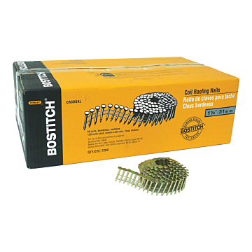 BOSTITCH Roofing Nails, Wire Collated Coil, 1-1/4-Inch, Smooth Shank, 15-Degree, 7200-Pack