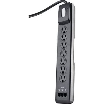Woods 7-Outlet 2480J Black Multi-Media Surge Protector Strip with 6 Ft. Cord