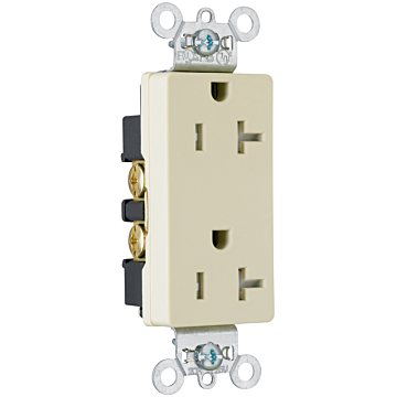 Pass & Seymour 20A 125V Spec-Grade Tamper-Resistant Decorator Duplex Receptacle, Side Wire, Ivory