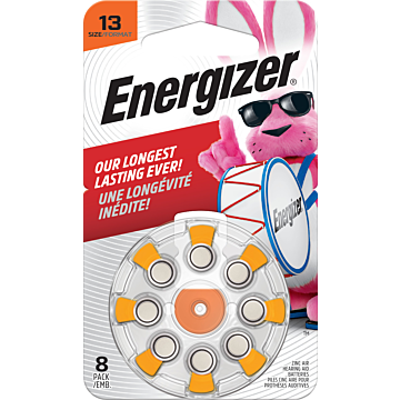 Energizer Hearing Aid Batteries Size 13, Orange Tab, 8 Pack