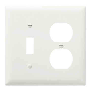 Combination Openings, 1 Toggle Switch and 1 Duplex Receptacle, Two Gang, White