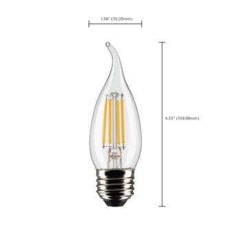 Satco 4 Watt CA10 LED Filament - Clear - Medium Base - 2700K - 350 Lumens - 120 Volt - 2-Pack