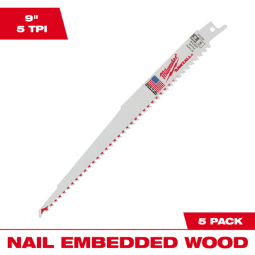 Milwaukee 9" 5 TPI SAWZALL® Blade for Wood with Nails (5 PK)