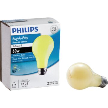 Philips Bug-A-Way 60W Yellow Medium A19 Incandescent Bug Light Bulb (2-Pack)